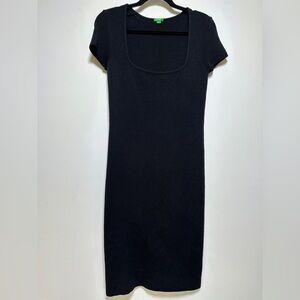 Black Bodycon Midi Dress Square Neck Knit Fitted Sweater Dress Size S